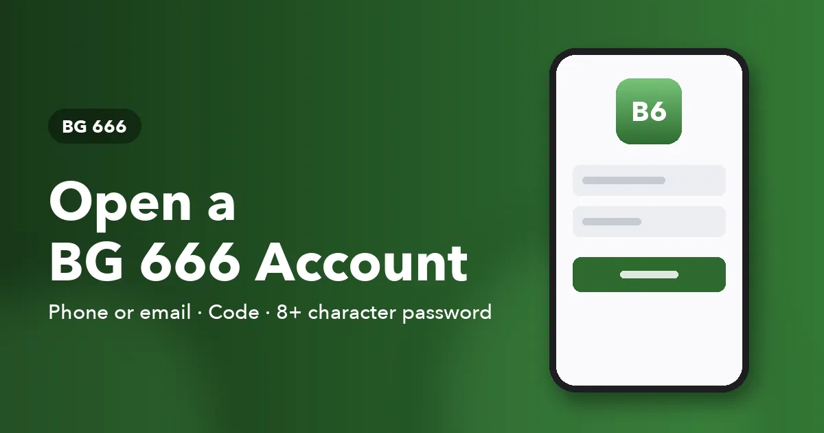 Banner for the BG 666 account creation guide listing the phone, email and password fields